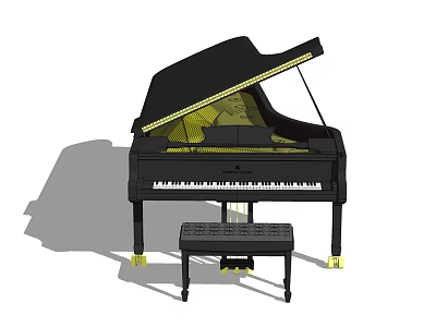 Black Grand Piano With Matching Bench As Musical Instrument For Performance 3d model