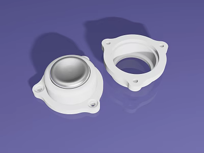 White Plastic Parts With Silver Circular Component And Ring Shape On Purple Background 3d model