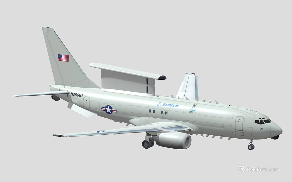 US Navy E-6B Mercury Communication Relay Military Aircraft Profile View 3d model 