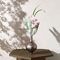 New Chinese-style Flower-arranging Vase Ornaments Japanese-style Flower-arranging Small Raw Porcelain Phalaenopsis Colorful Leaves Taro 3d model