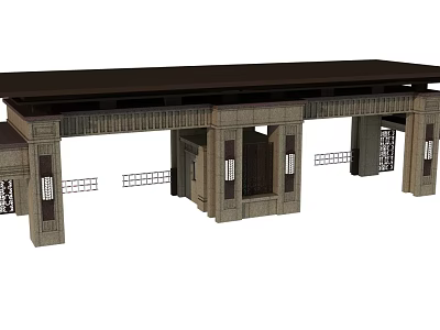 Classic Stone Entrance Gate Design Featuring Intricate Carvings Decorative Grilles And Pillars 3d model