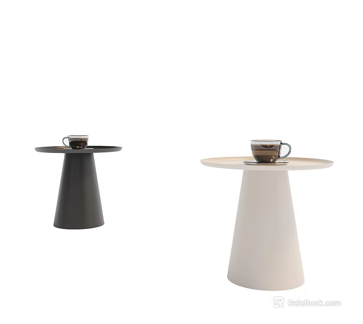 Two Black And White Side Tables With Conical Bases Round Tabletops And Cups On Top 3d model 