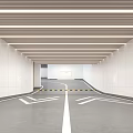 Spacious Bright Garage Interior With White Walls Gray Floor Directional Arrows And Ceiling Light Strips