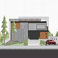 Modern Detached Villa Exterior With Stone Wall Palm Trees And Entrance Steps