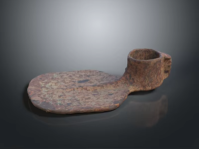 Ancient Rustic Metal Artifact With Irregular Shape And Textured Surface Displayed On Dark Reflective Background 3d model