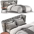 Double Bed With Gray Bedding Plush Pillows And Modern Headboard Design 3d model
