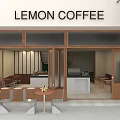 Lemon Coffee Cafe Modern Storefront With Glass Windows Outdoor Seating And Green Plants