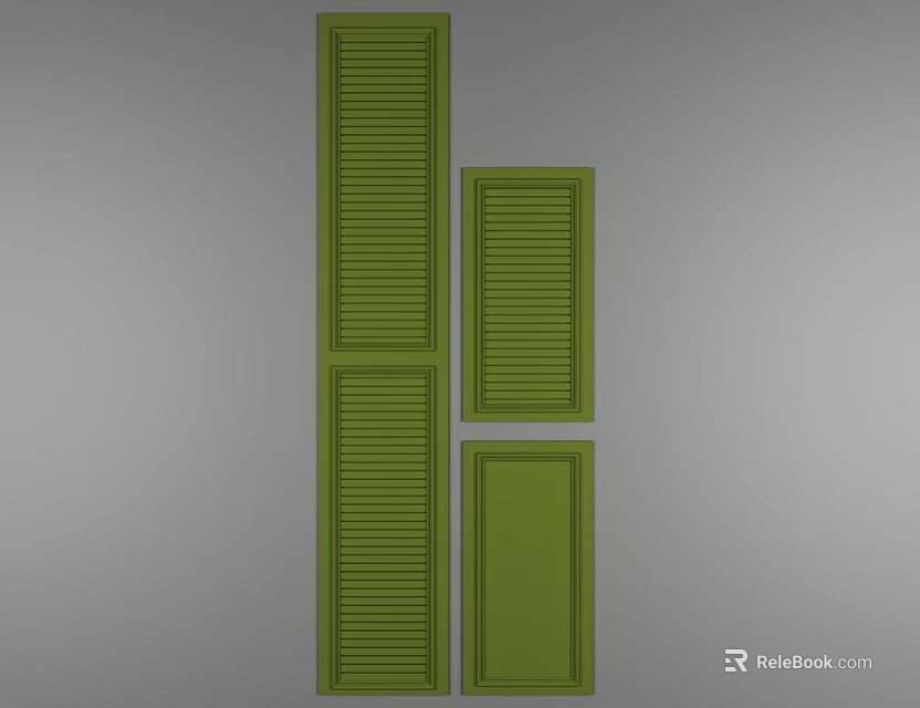 Green Wardrobe Doors With Louvered Vertical Panels And Smooth Surface Design For Modern Bedroom Storage 3d model 