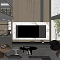Modern Duplex Living Room Interior With High Ceiling Chandelier And TV Wall