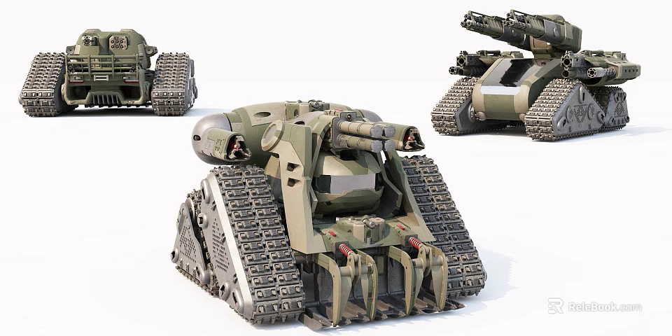 Military Camouflage Tank Model With Large Tracks And Cannon Details 3d model 