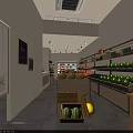 Modern Fruit Store Interior With Fresh Watermelons Bananas And Melons On Shelves