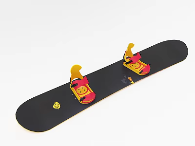High Quality Snowboard Sports Equipment With Black Deck And Yellow Red Bindings 3d model