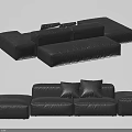 Modern Black Leather Modular Sectional Sofa With Multiple Modules And Soft Cushions 3d model