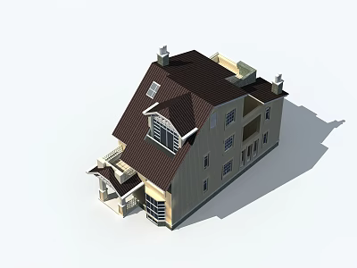 Detached House Exterior Design With Dark Sloped Roof Multiple Windows And Porch 3d model