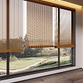 Modern Interior With Large Windows Natural Window Blinds Wooden Floor And Scenic Outdoor View
