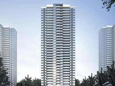 Modern High Rise Residential Buildings With Clear Sky And Green Trees 3d model