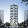Modern High Rise Residential Buildings With Clear Sky And Green Trees