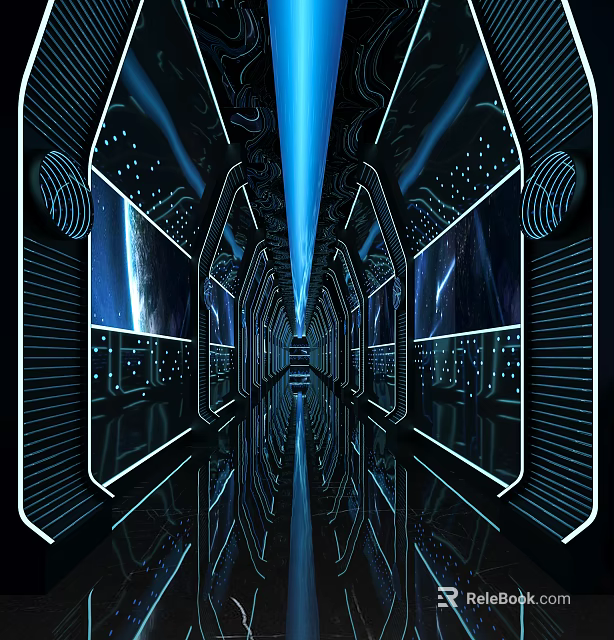 Futuristic KTV Interior With Deep Blue Tones Illuminated Screens And Immersive Lighting 3d model 