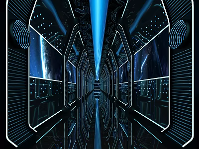 Futuristic KTV Interior With Deep Blue Tones Illuminated Screens And Immersive Lighting 3d model