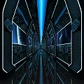 Futuristic KTV Interior With Deep Blue Tones Illuminated Screens And Immersive Lighting