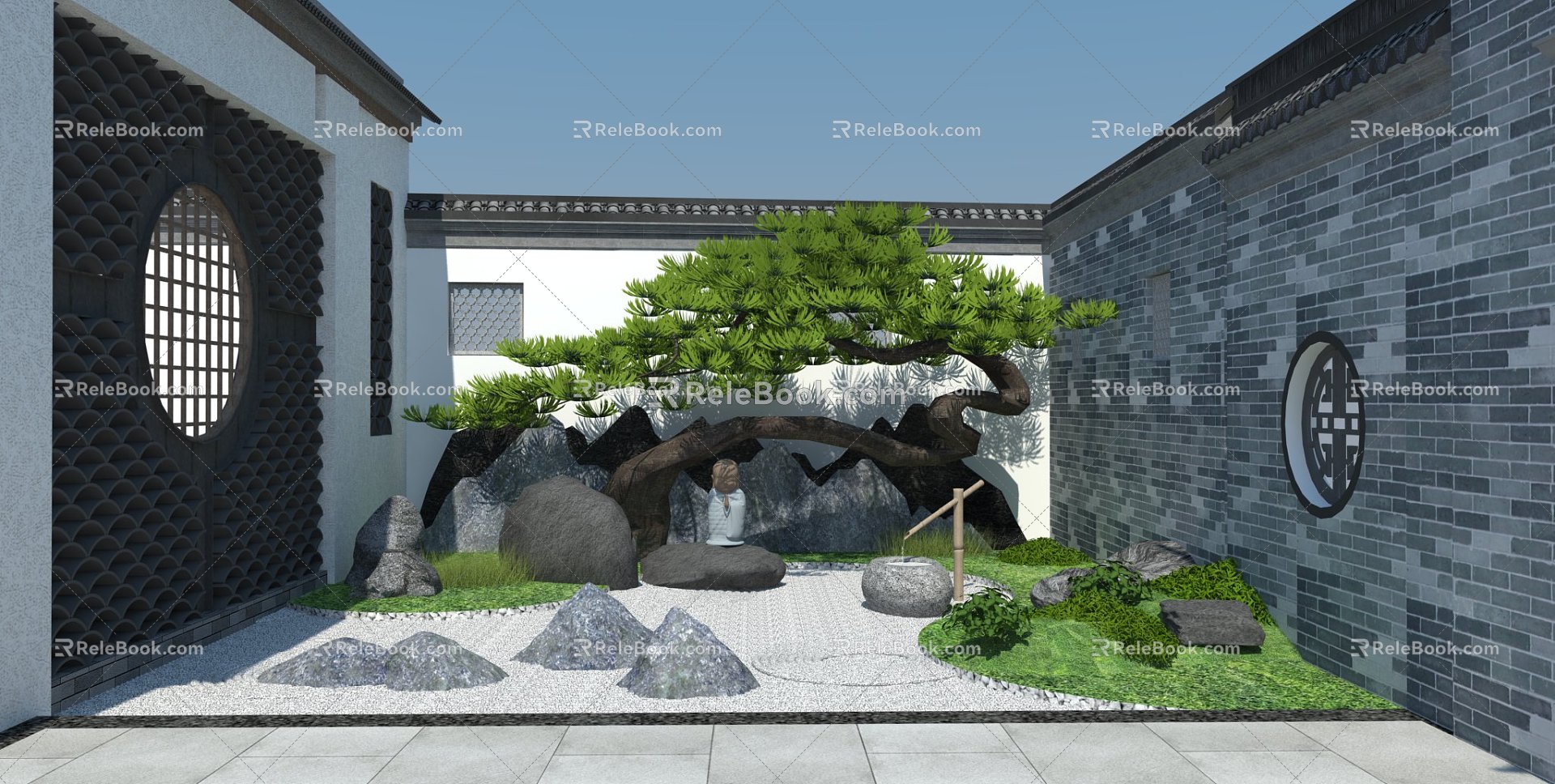 New Chinese style landscape sketch courtyard landscape model