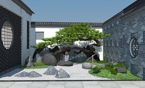 New Chinese style landscape sketch courtyard landscape 3d model