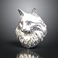 Silver Cat Head Sculpture With Detailed Fur Texture On Dark Reflective Background