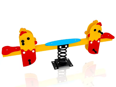 Fun Chicken Shaped Children's Seesaw With Yellow Body Blue Seat And Spring Base For Playground 3d model