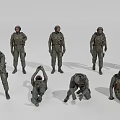 Game And Movie Characters In Military Uniform With Various Standing Crouching And Bending Poses