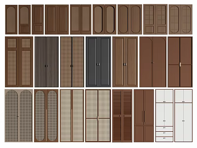 Various Style Wardrobe Doors With Lattice Louvered Solid Color And Wooden Designs 3d model