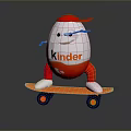 Kinder Game And Movie Character With Red Cap Red Pants Standing On Orange Skateboard