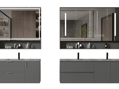 Modern Gray Bathroom Vanity Cabinet With Mirror Sink And Storage Drawers 3d model