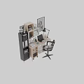 Modern Home Desk Setup With Bookshelf Storage Laptop Lamp And Comfortable Chair
