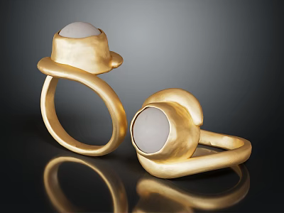Modern Gold Rings with White Round Stone and Minimalist Fashion Design 3d model