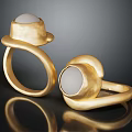 Modern Gold Rings with White Round Stone and Minimalist Fashion Design