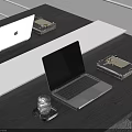 Modern Office Desk Setup With Open Laptop Notebook And Glass Of Water