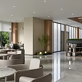 Public Office Area Modern Design With Marble Reception Desk Wooden Panels And Green Plant