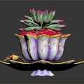 Decorative Colorful Cup With Saucer Holding Green Pink Succulent Plant And Red Pebbles