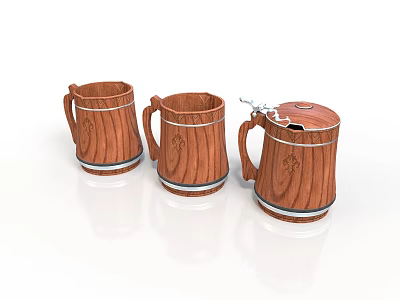 Wooden Mugs With Decorative Handles For Household Daily Use 3d model