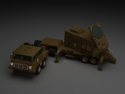 Brown Military Style Functional Vehicle With Trailer Deployed Cabin Antenna And Staircase 3d model