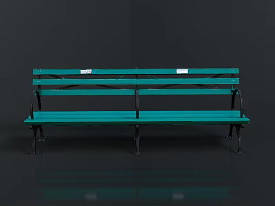 Turquoise Bench With Metal Frame And Slatted Seats For Outdoor Garden Use 3d model