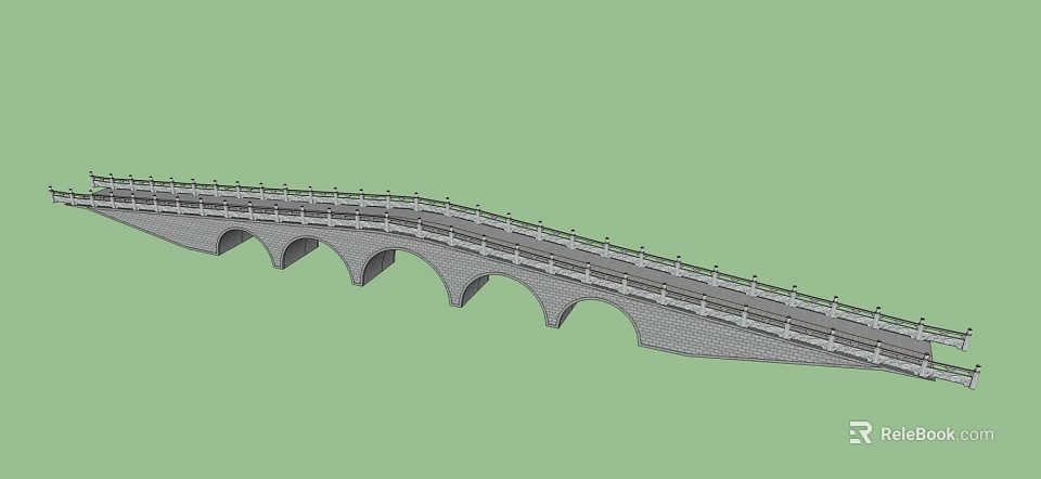 Stone Arch Bridge With Multiple Arches And Stone Railings On Bridge Deck 3d model
