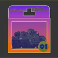 Collectible Tank Model In Transparent Pink Orange Gradient Display Box With Blue Circular Sticker