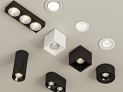 Modern Downlights And Spotlights With Black White Round Square Cylindrical Designs For Ceiling 3d model