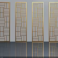 Elegant Modern Geometric Pattern Casement Doors With Golden Frame Design 3d model