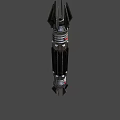 Futuristic Spiked Double Ended Weapon with Metallic Silver Rings Black Body and Red Lights