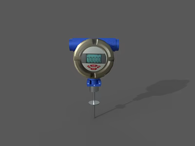 Industrial Digital Gauge With Metal Housing Blue Components And Probe 3d model