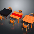 Modern Dining Table Set with Three Tables Black Red Wooden Tabletops and Two Chairs Each