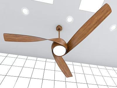Wooden Air Conditioning Ceiling Fan With Three Blades And Built In Light 3d model