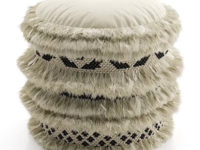 Beige Fabric Shoe Bench With Stacked Fringe And Woven Pattern Details 3d model